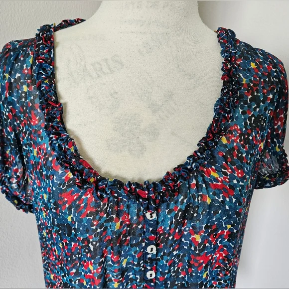 ๐จ๐ต french connection floral blouse multicolor short sleeves size 2 ๐จ๐ต - Picture 2 of 5